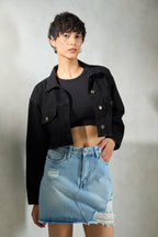 Umbra|100% Cotton Relaxed Crop Denim Black Jacket