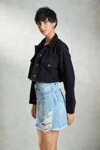 Umbra|100% Cotton Relaxed Crop Denim Black Jacket
