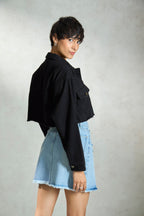 Umbra|100% Cotton Relaxed Crop Denim Black Jacket