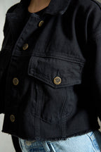 Umbra|100% Cotton Relaxed Crop Denim Black Jacket
