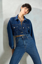 Robin|100% Cotton  Denim Cropped Trucker Jacket