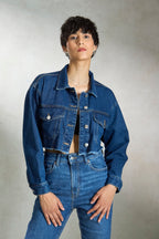 Robin|100% Cotton  Denim Cropped Trucker Jacket