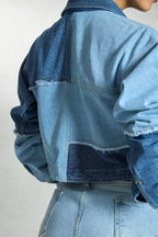 Ciel|100% Cotton Denim Patchwork Trucker Jacket