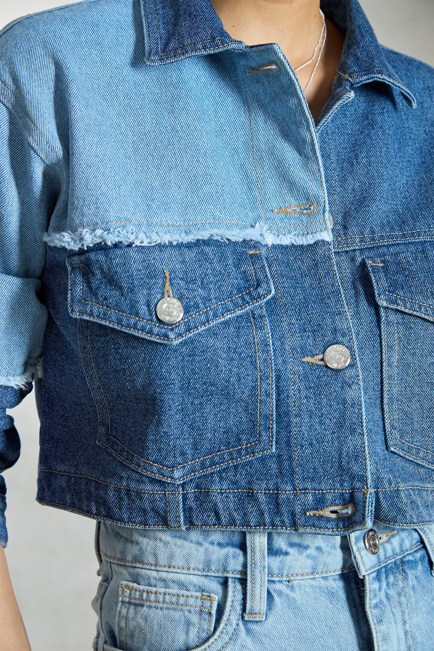 Ciel|100% Cotton Denim Patchwork Trucker Jacket