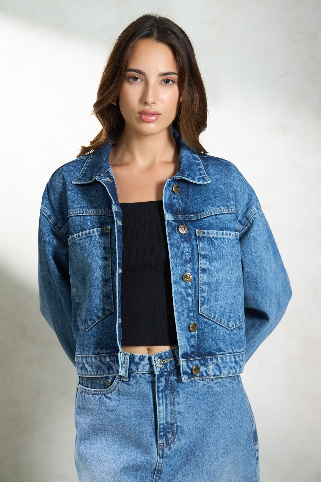 Bexie|100% Cotton Denim Relaxed Trucker Jacket
