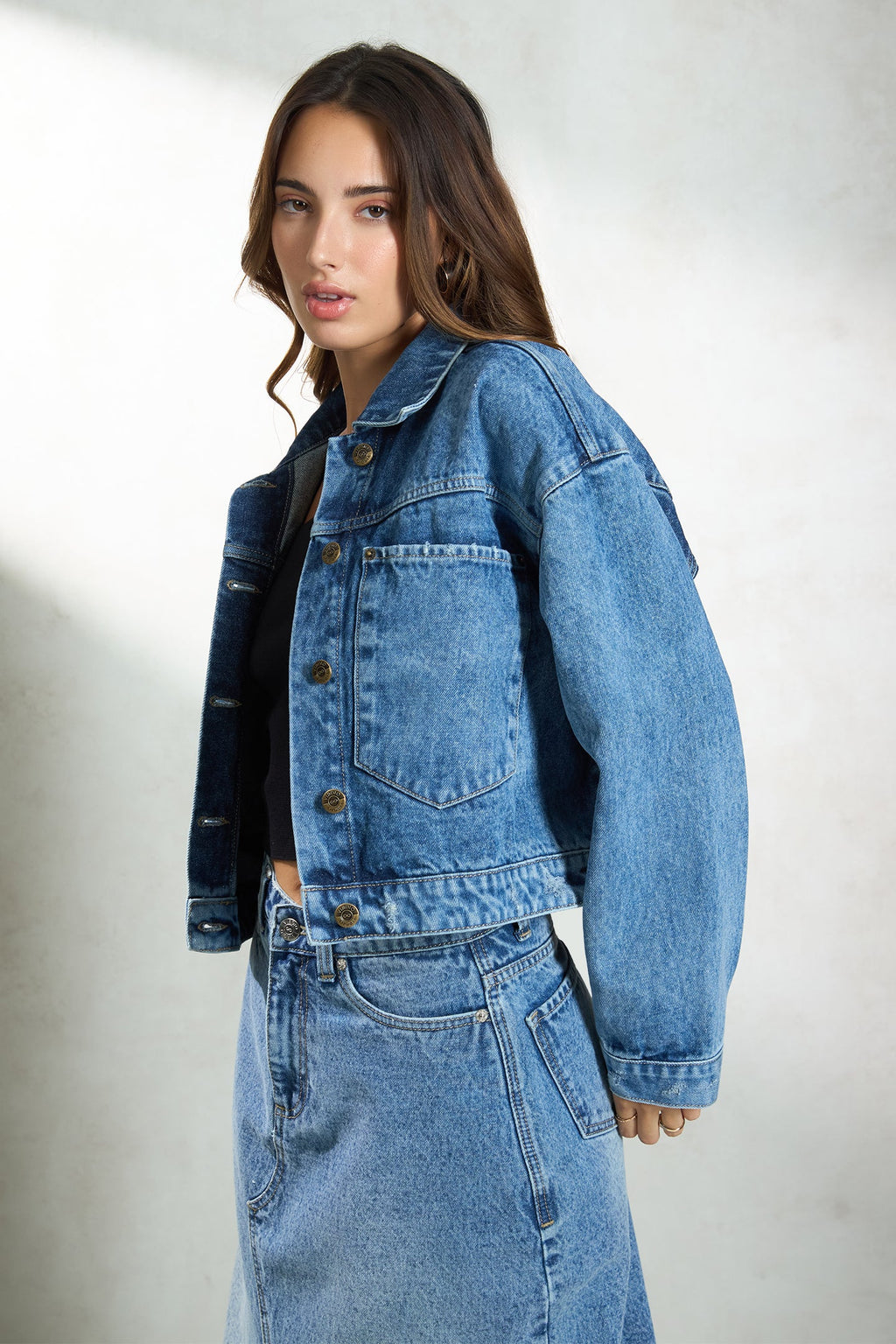 Bexie|100% Cotton Denim Relaxed Trucker Jacket