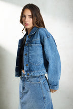 Bexie|100% Cotton Denim Relaxed Trucker Jacket