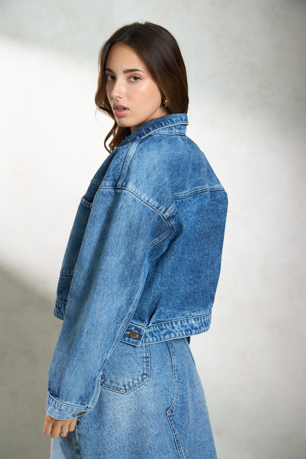 Bexie|100% Cotton Denim Relaxed Trucker Jacket