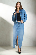 Bexie|100% Cotton Denim Relaxed Trucker Jacket