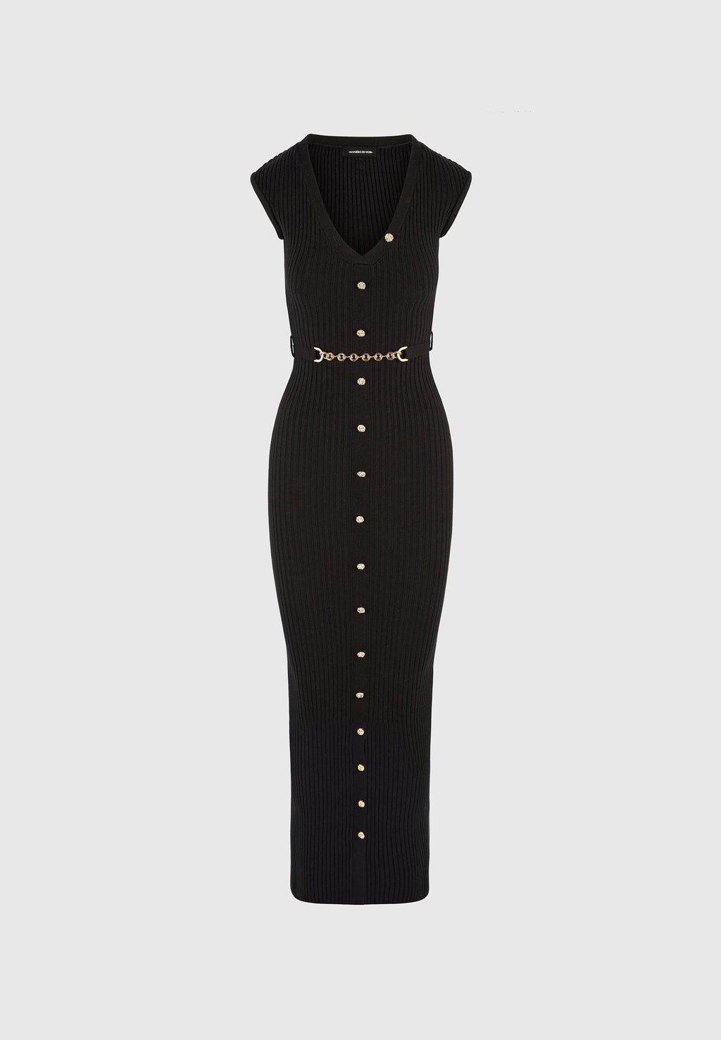Helene - Knitted Midaxi Dress with Belt - Black