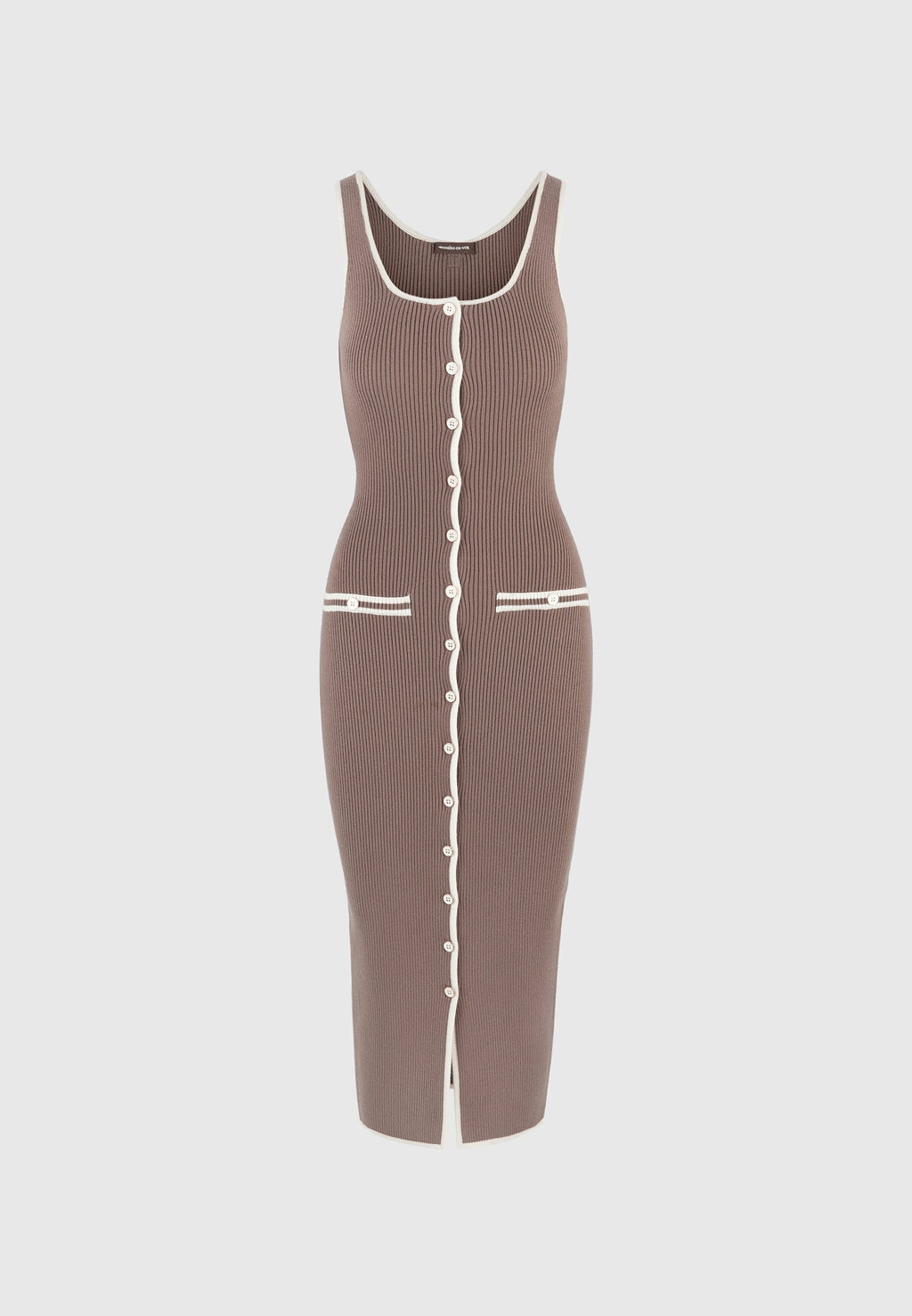 Daphne - Rib Knit Contrast Midaxi Dress - Brown/Cream