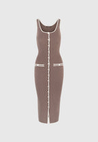 Daphne - Rib Knit Contrast Midaxi Dress - Brown/Cream
