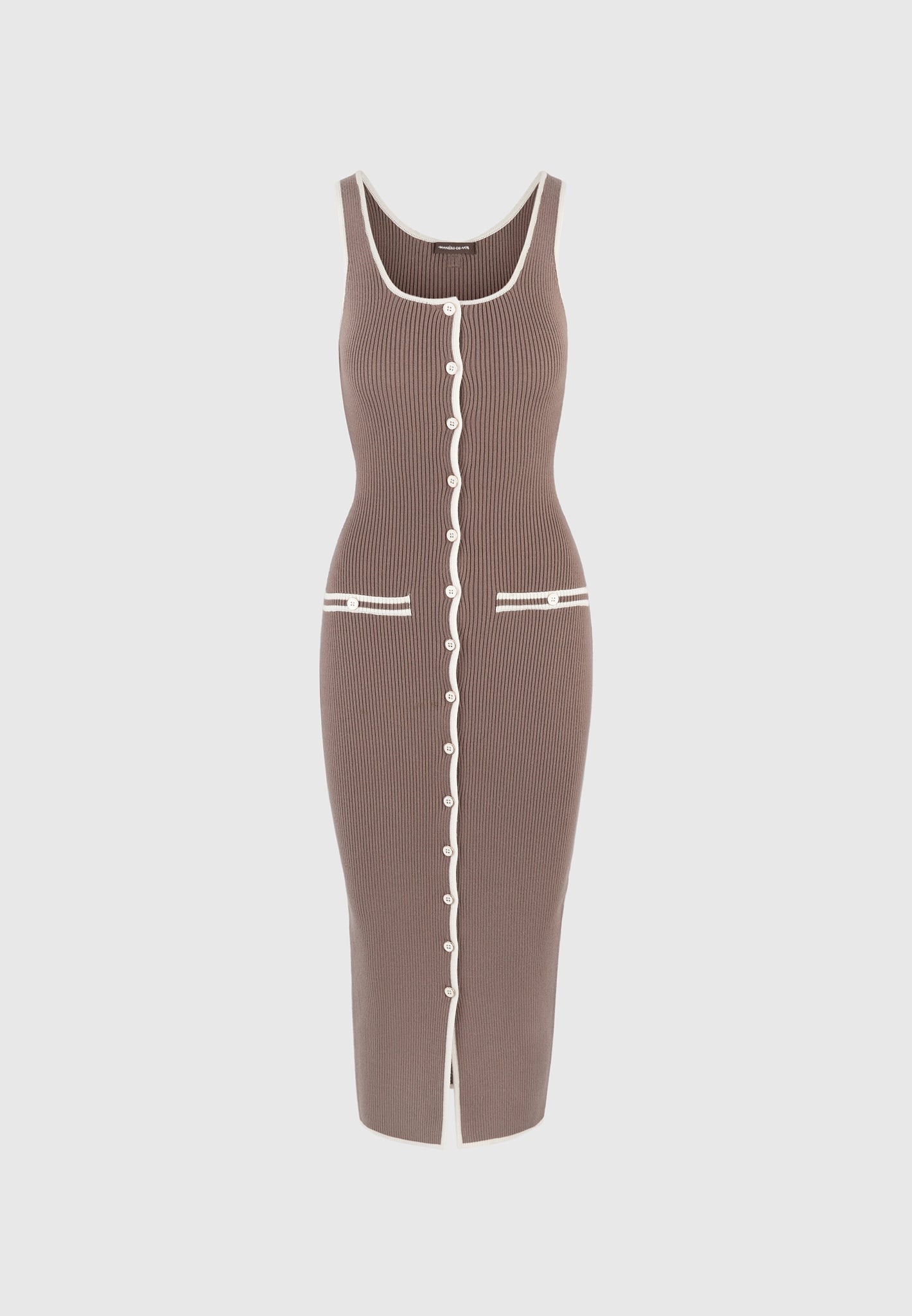 Daphne - Rib Knit Contrast Midaxi Dress - Brown/Cream