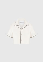 Maude - Satin Cropped Shirt with Piping - Off White