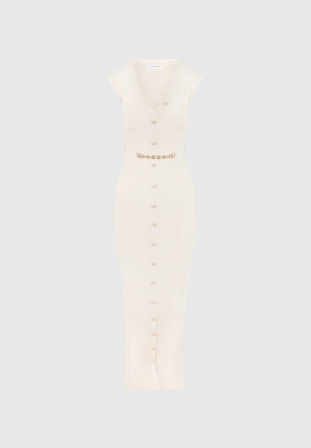 Helene - Knitted Midaxi Dress with Belt - Beige