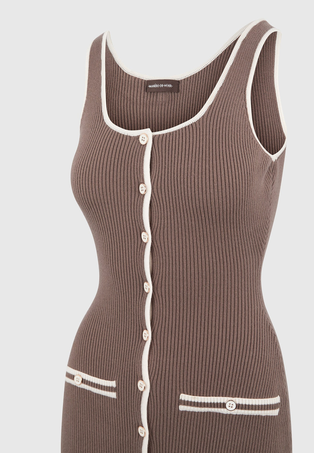 Daphne - Rib Knit Contrast Midaxi Dress - Brown/Cream