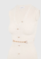 Helene - Knitted Midaxi Dress with Belt - Beige