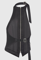 Claudette - Satin Halterneck Backless Top - Black