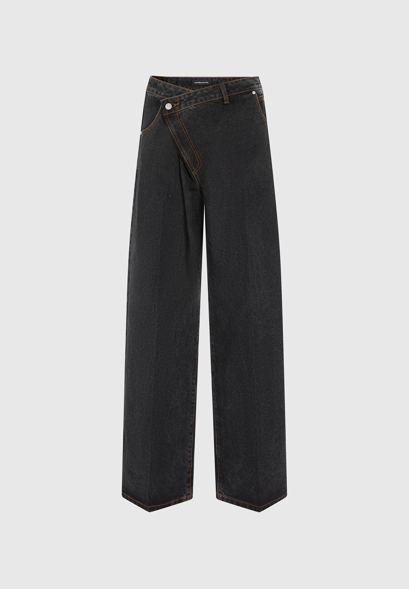 Astrid - Wrapover Denim Wide Leg Jeans - Washed Black