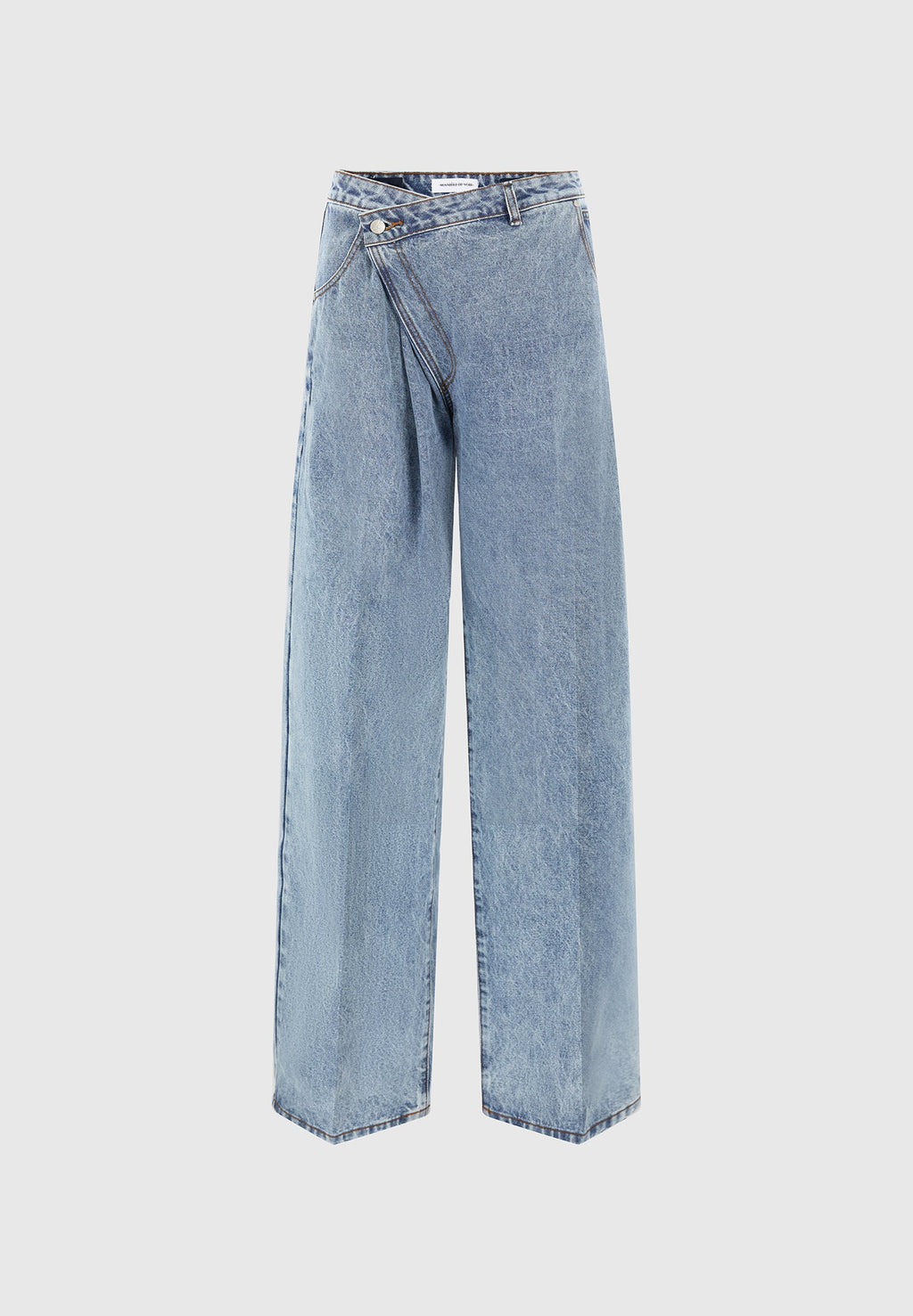 Astrid - Wrapover Denim Wide Leg Jeans - Mid Blue