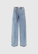 Astrid - Wrapover Denim Wide Leg Jeans - Mid Blue