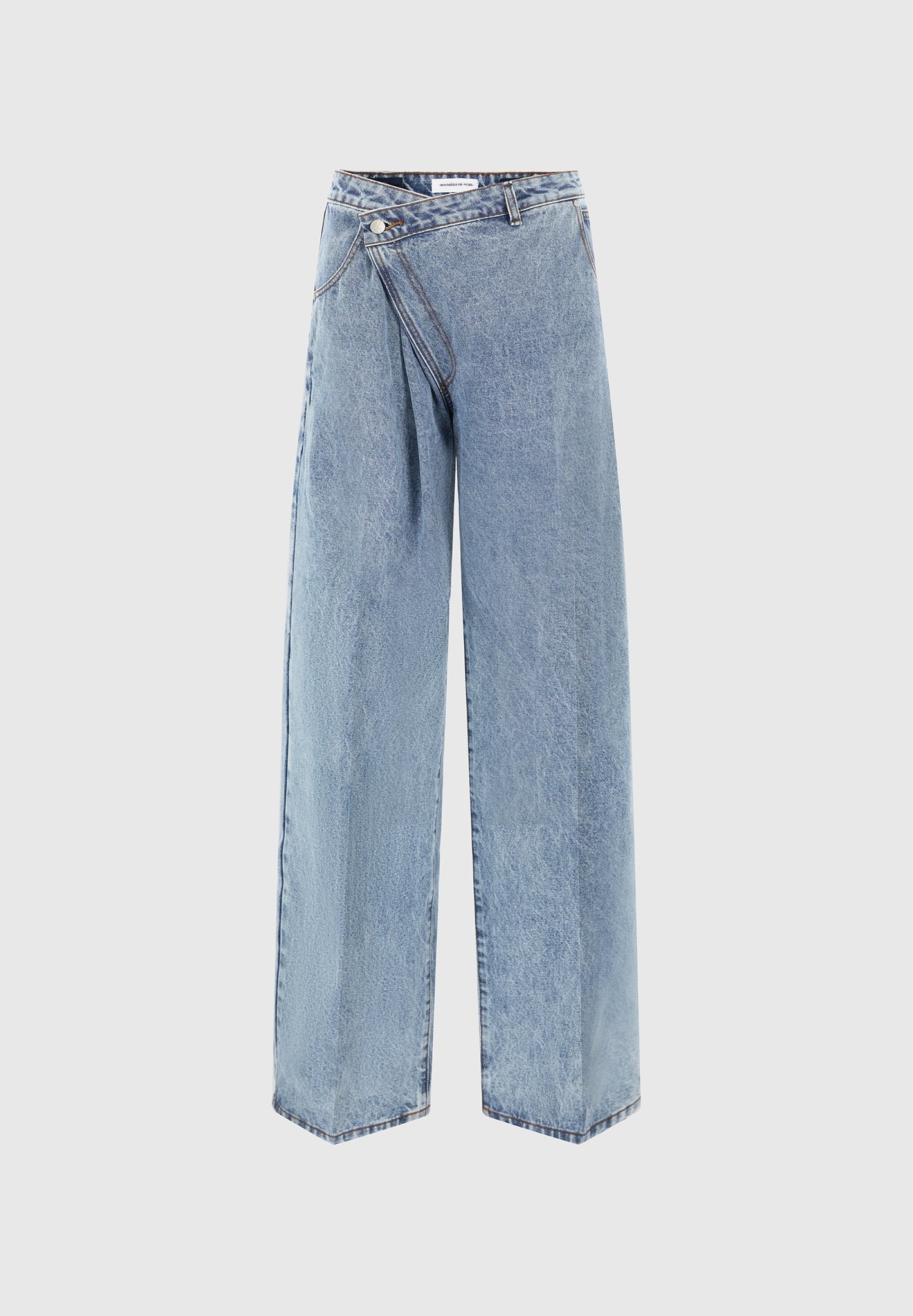 Astrid - Wrapover Denim Wide Leg Jeans - Mid Blue