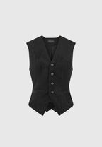 Christine - Suede Cinch Waistcoat - Black