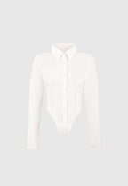 Agnes - Corset Shirt Bodysuit - Off White
