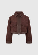 Denise - Suede & Pebbled Leather Jacket - Brown
