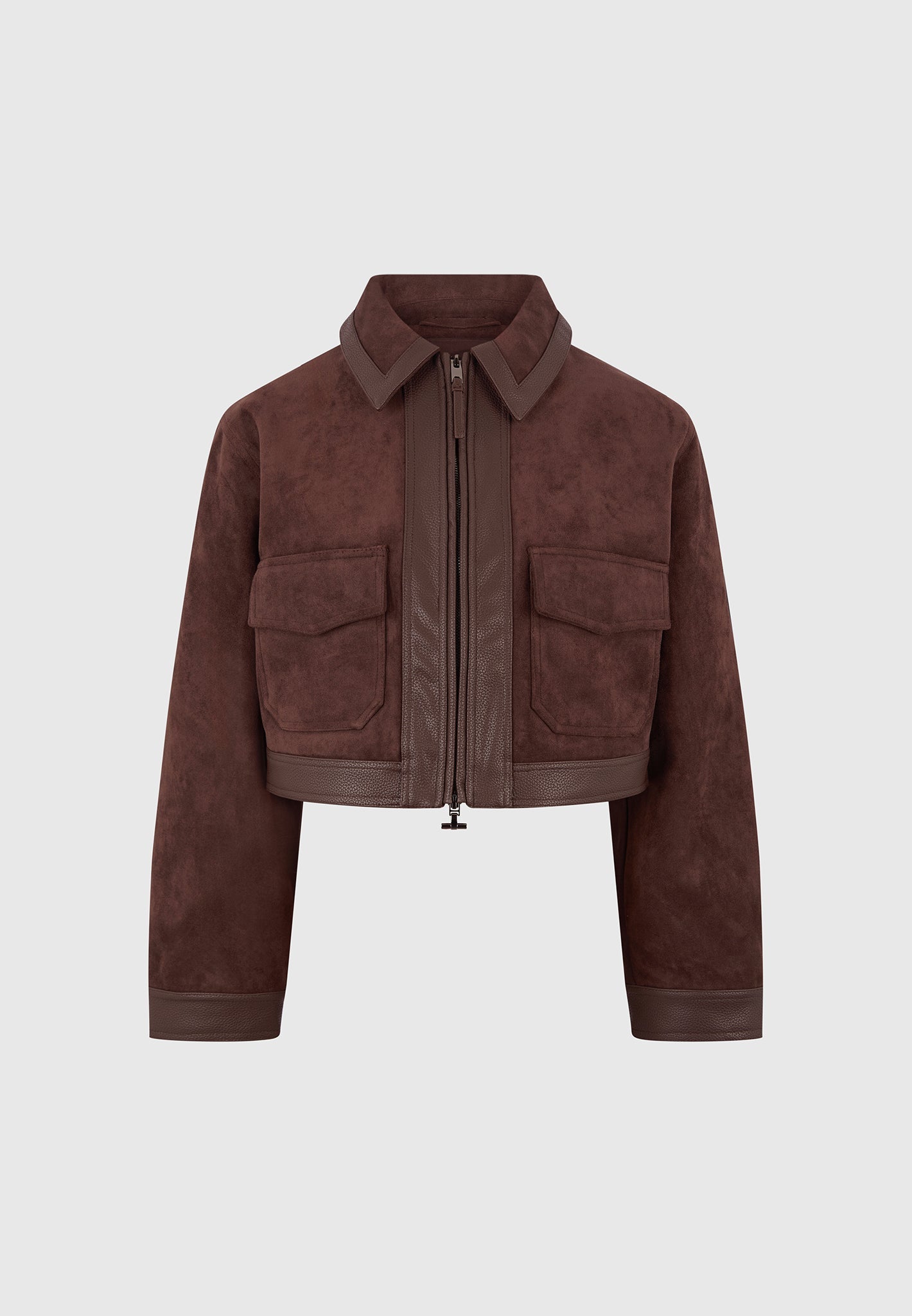 Denise - Suede & Pebbled Leather Jacket - Brown