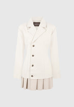 Nicole - Tailored Cinch Blazer Dress with Pleats - Cream/Beige