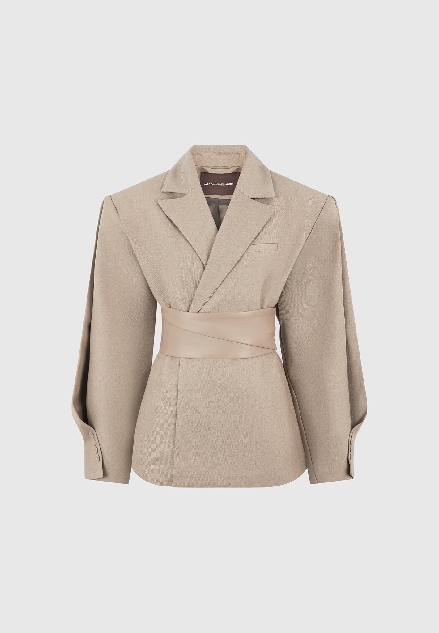 Marie - Twist Sleeve Tailored Blazer with Belt - Taupe