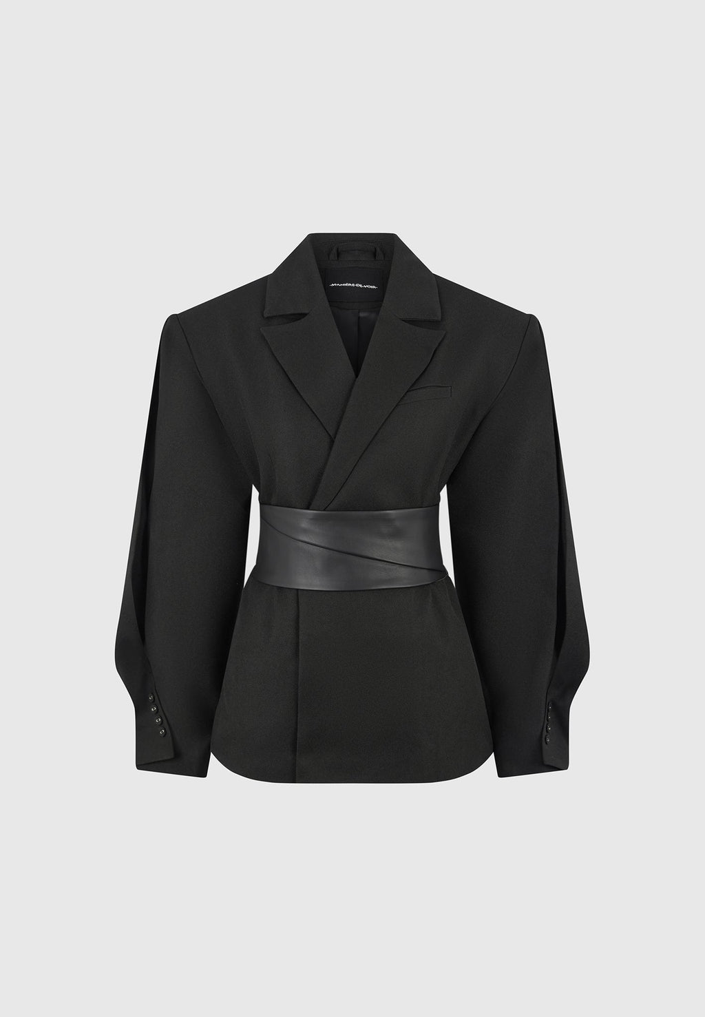 Marie - Twist Sleeve Blazer with Belt - Black