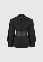 Marie - Twist Sleeve Blazer with Belt - Black