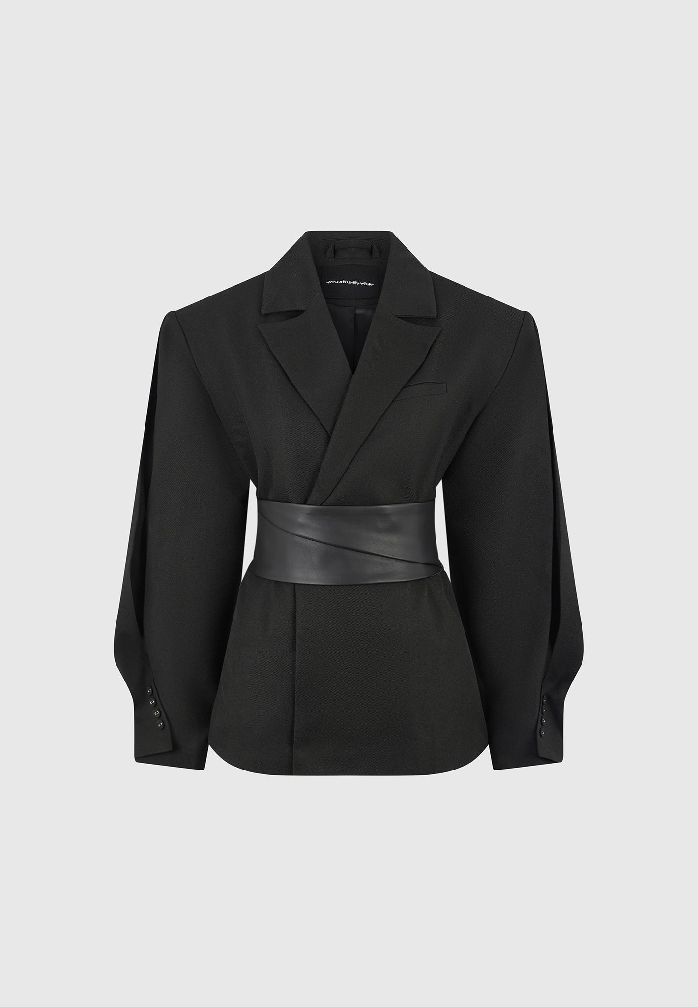 Marie - Twist Sleeve Blazer with Belt - Black