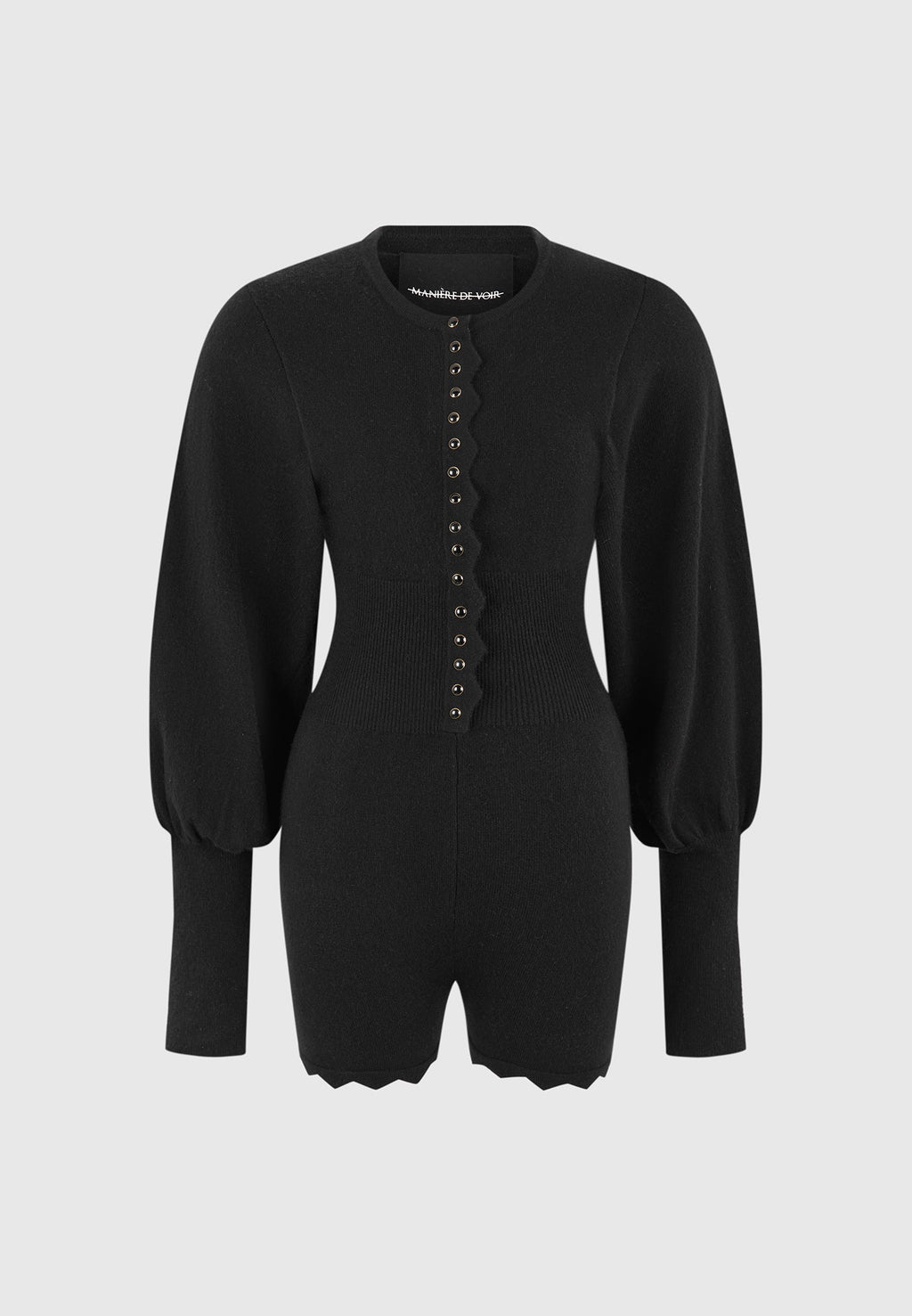 Michele - Knitted Scallop Hem Playsuit - Black