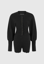 Michele - Knitted Scallop Hem Playsuit - Black