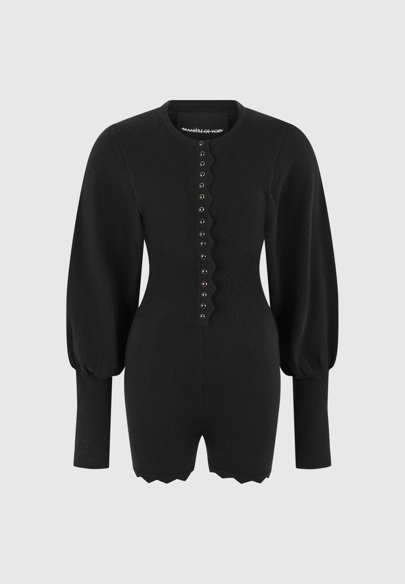 Michele - Knitted Scallop Hem Playsuit - Black