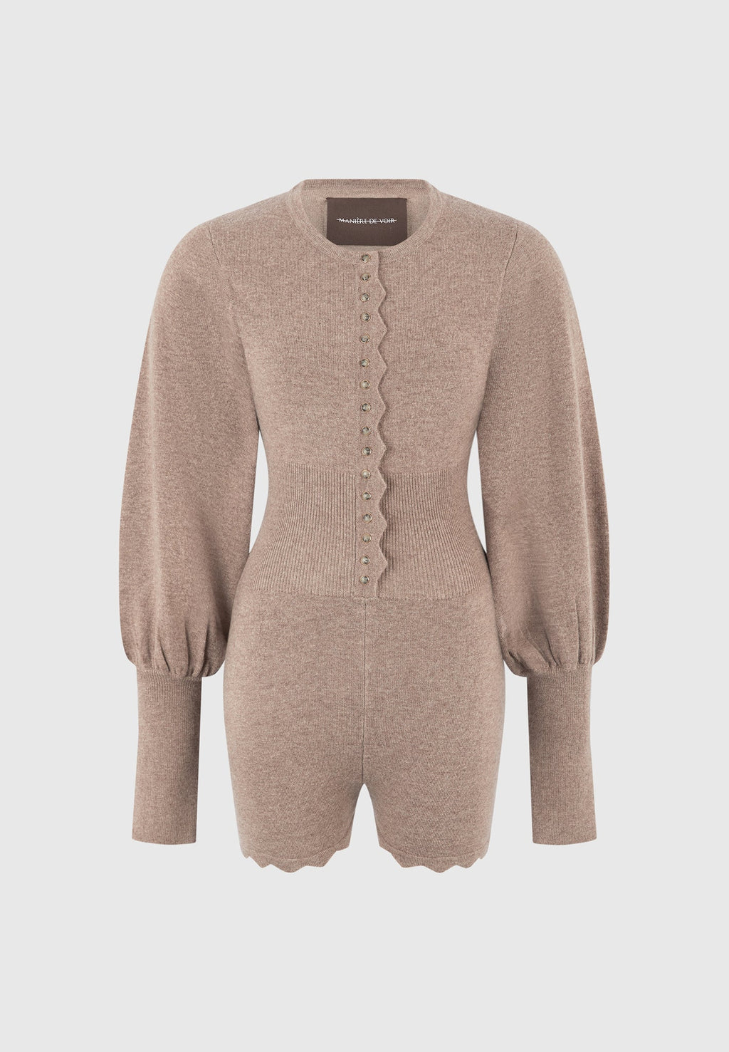 Michele - Knitted Scallop Hem Playsuit - Taupe