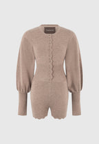 Michele - Knitted Scallop Hem Playsuit - Taupe