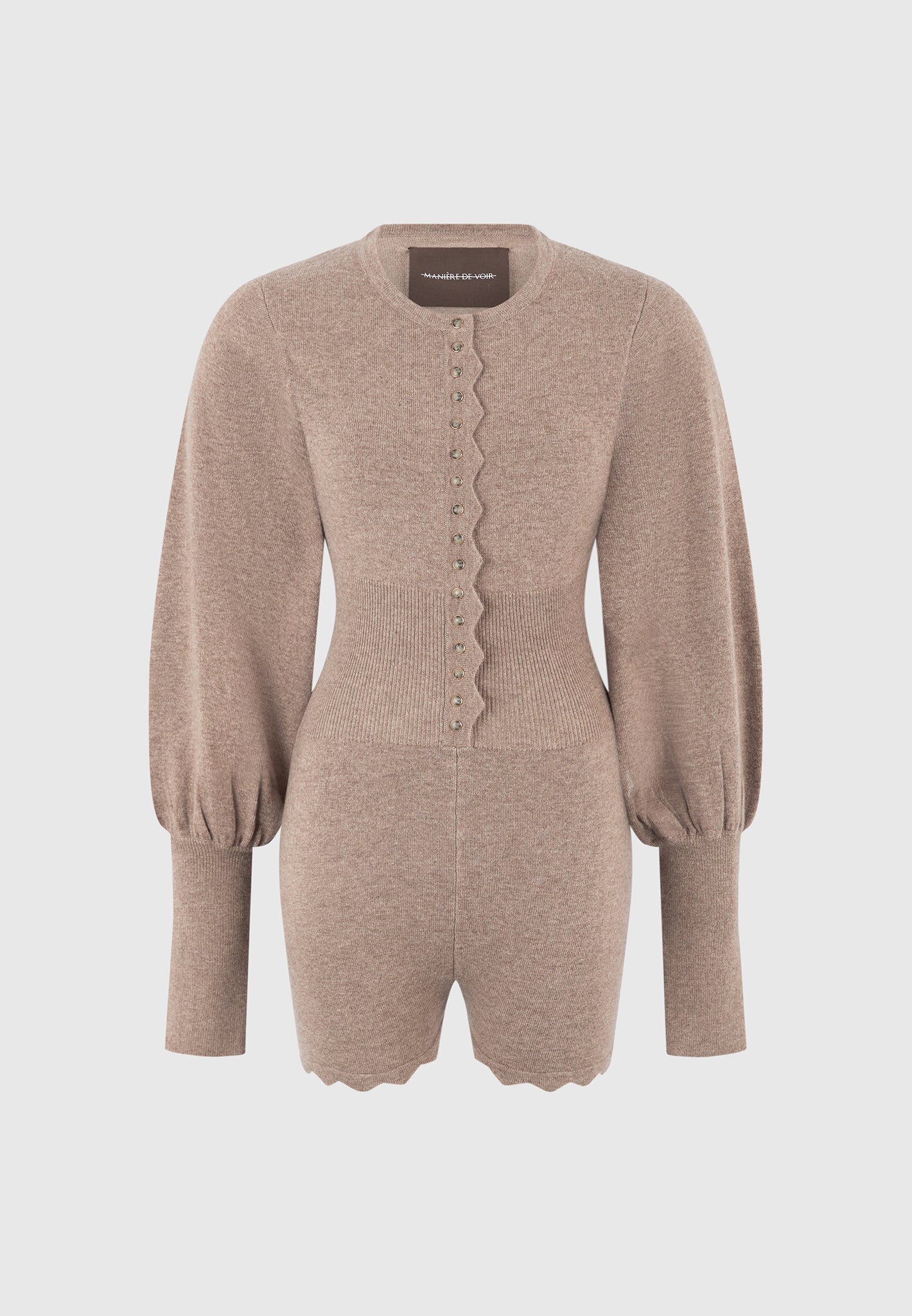 Michele - Knitted Scallop Hem Playsuit - Taupe