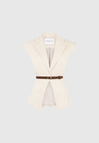 Linda - Linen Wide Shoulder Cinched Waistcoat - Natural