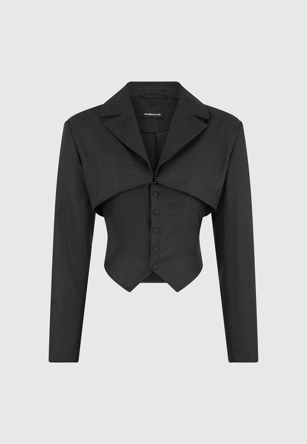 Lise - Cropped Tailored Blazer & Button Detail Bandeau - Black