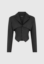 Lise - Cropped Tailored Blazer & Button Detail Bandeau - Black
