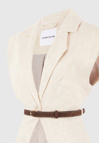 Linda - Linen Wide Shoulder Cinched Waistcoat - Natural