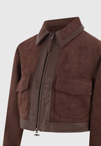 Denise - Suede & Pebbled Leather Jacket - Brown