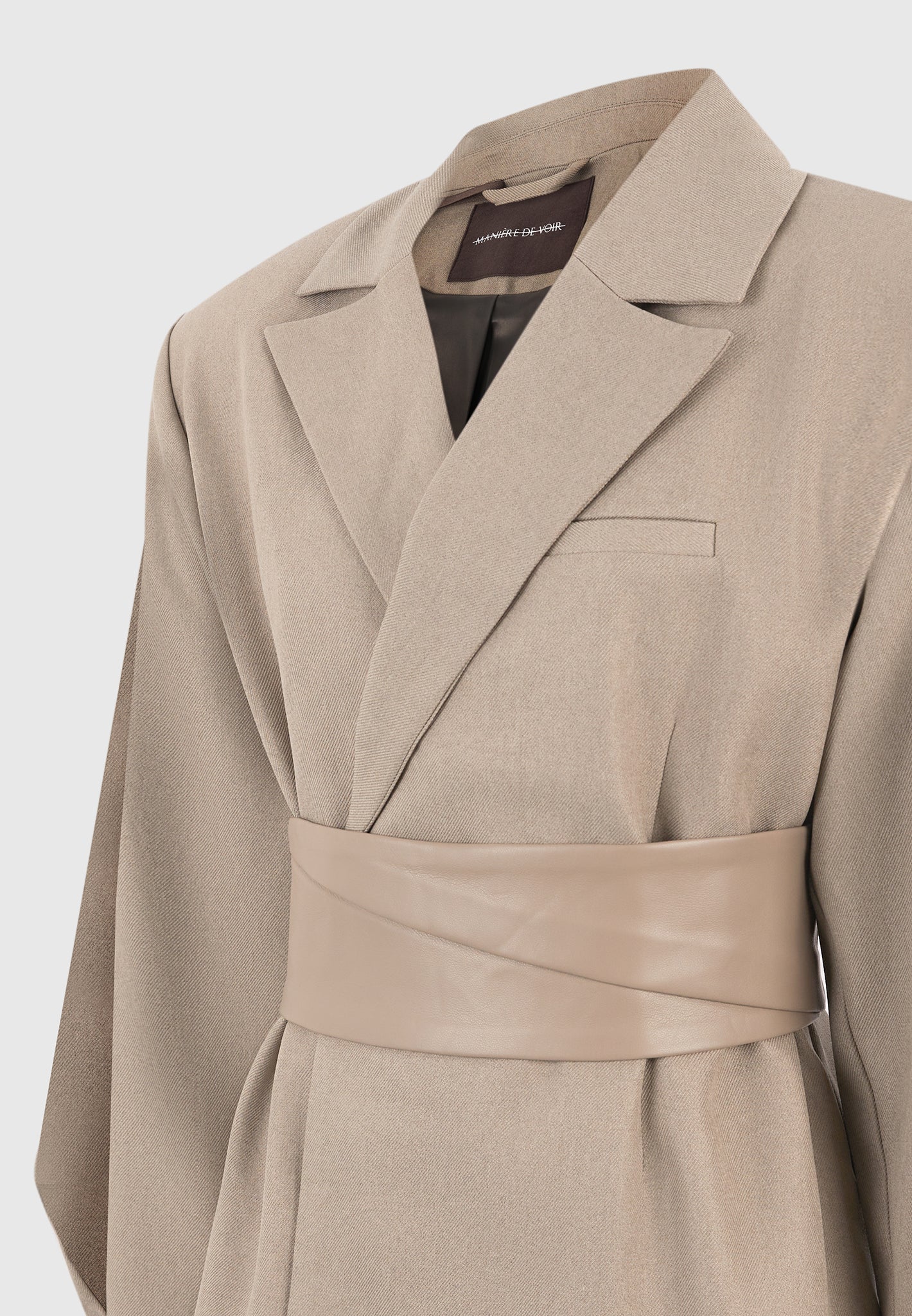Marie - Twist Sleeve Tailored Blazer with Belt - Taupe