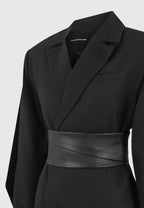 Marie - Twist Sleeve Blazer with Belt - Black