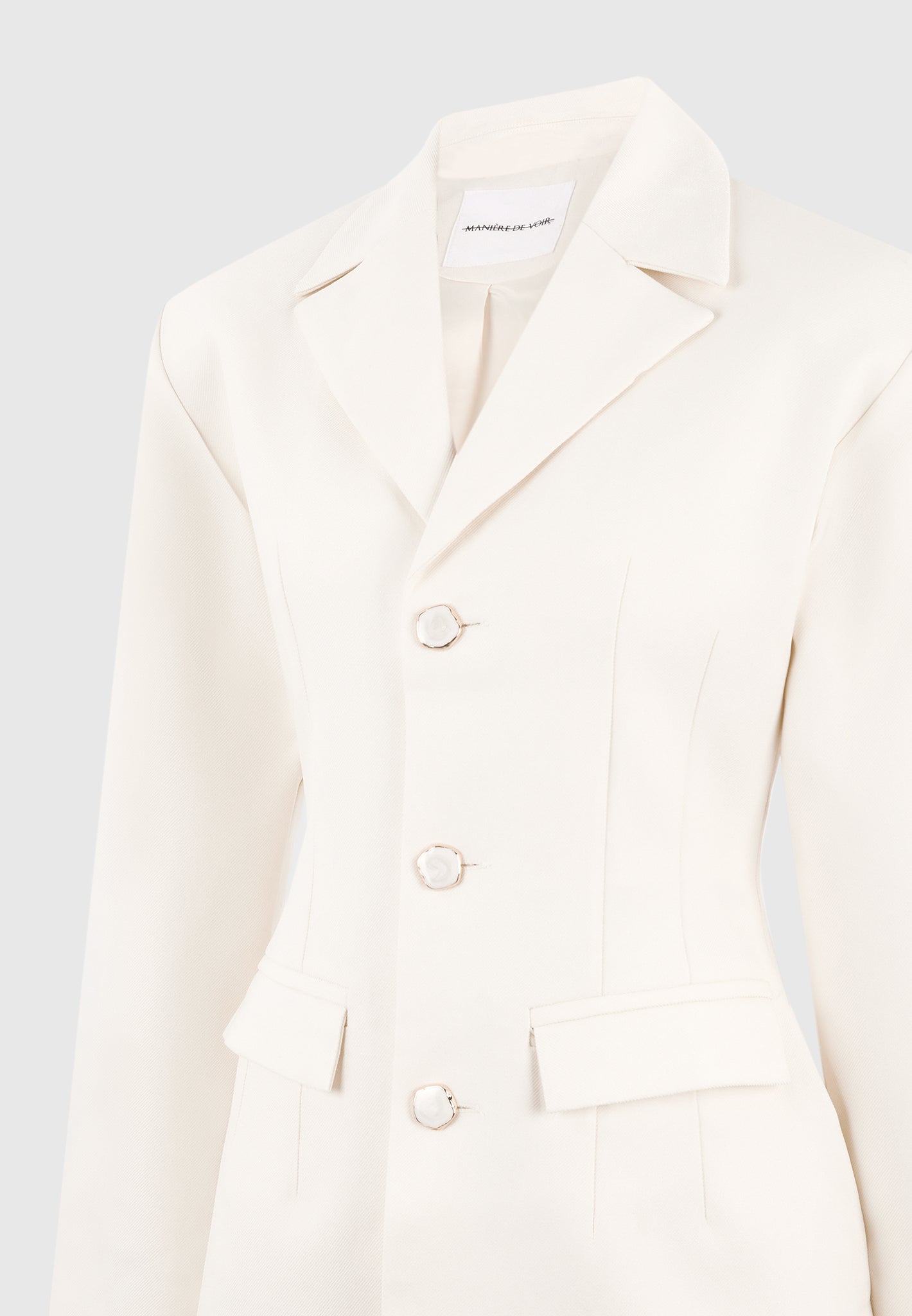 Claire - Wide Shoulder Cinch Waist Blazer - Cream