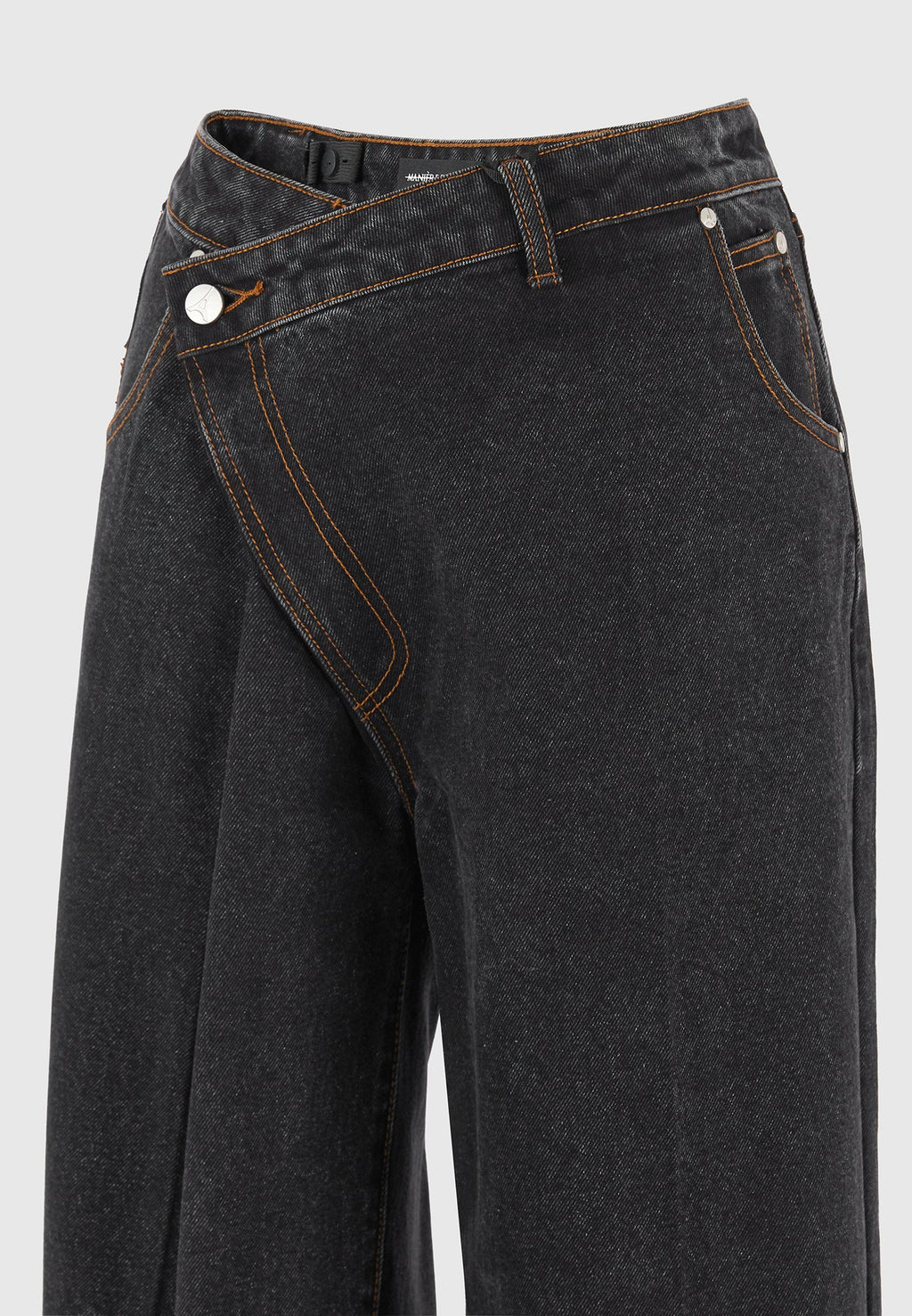 Astrid - Wrapover Denim Wide Leg Jeans - Washed Black